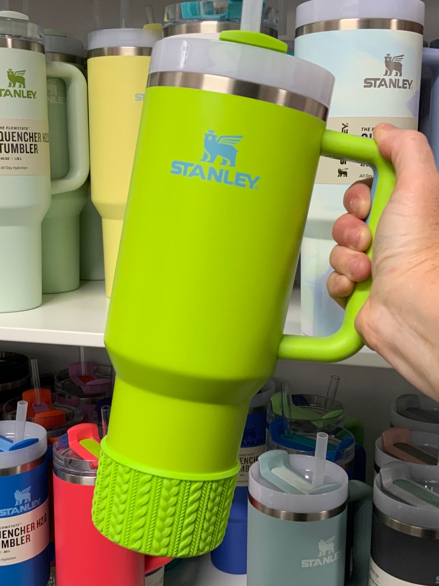 ROSALIA (Bright Lime Body) | Cable Knit Sweater | Silicone Tumbler Boot