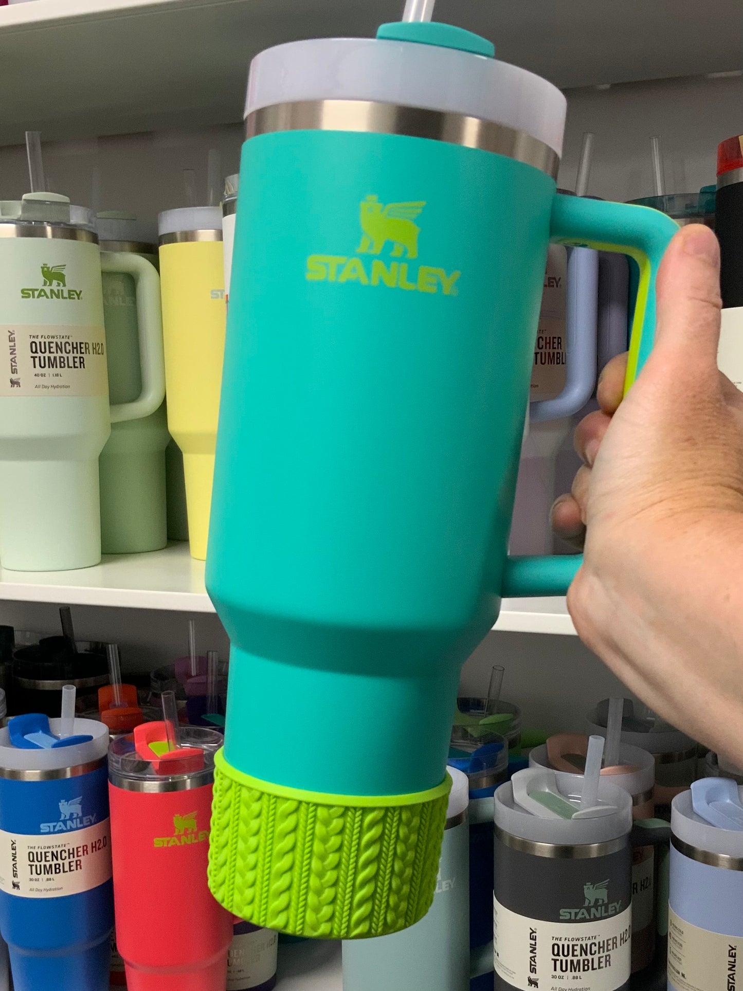 ROSALIA (Bright Lime Body) | Cable Knit Sweater | Silicone Tumbler Boot