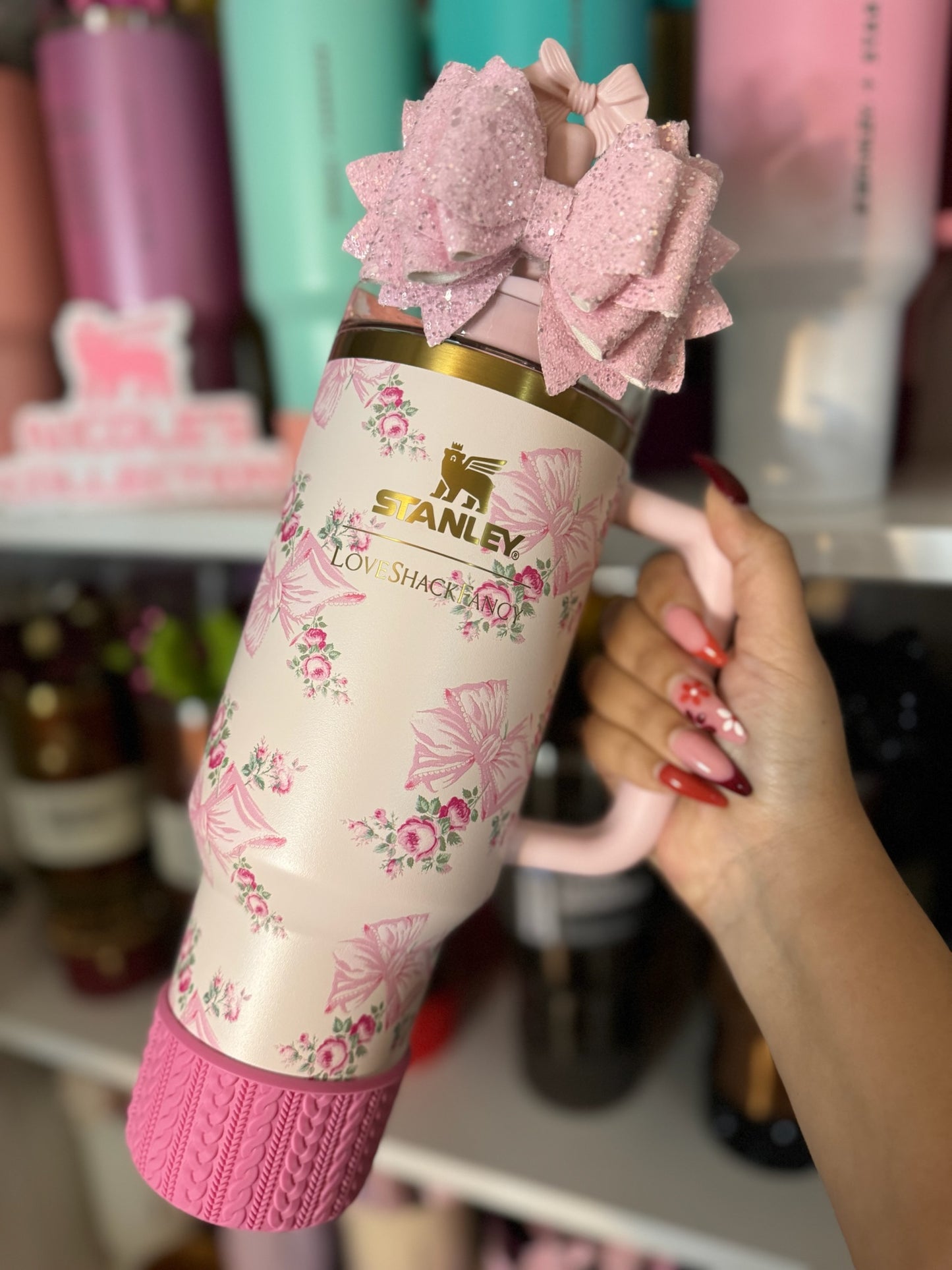 GINA (Peony Pink Body) | Cable Knit Sweater | Silicone Tumbler Boot