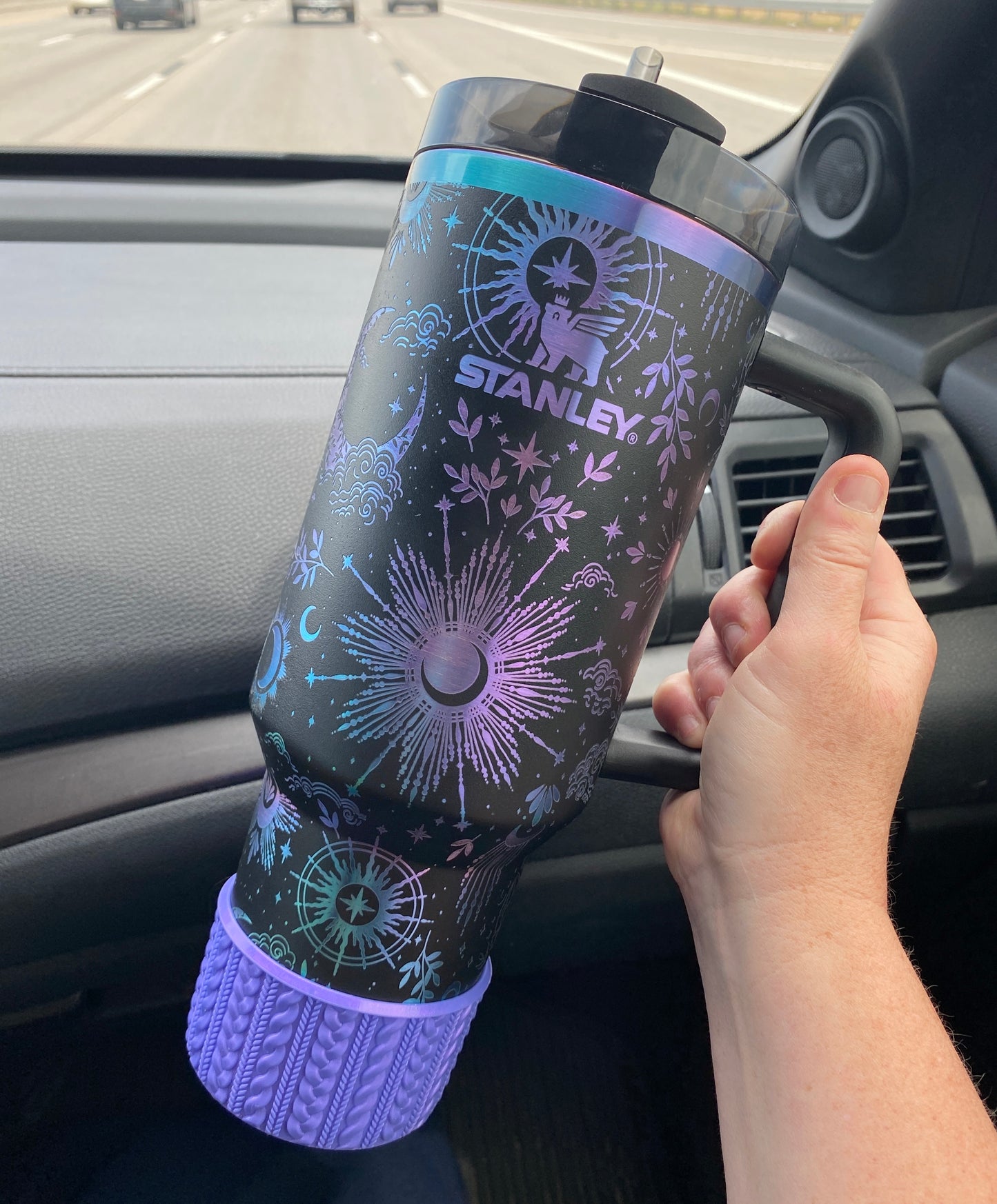 SOPHIA (Metallic Purple) | Cable Knit Sweater | Silicone Tumbler Boot