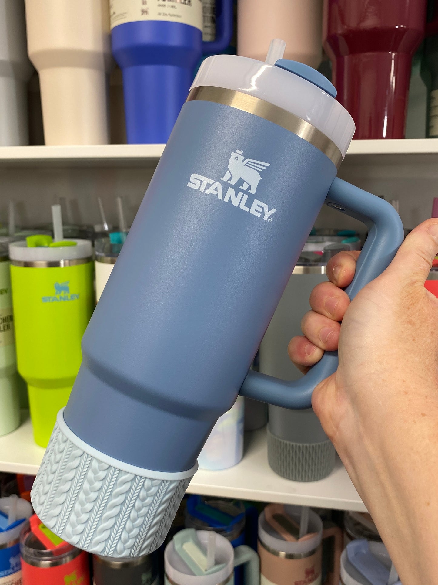 KALA (Blueberry Milk Handle) | Cable Knit Sweater | Silicone Tumbler Boot