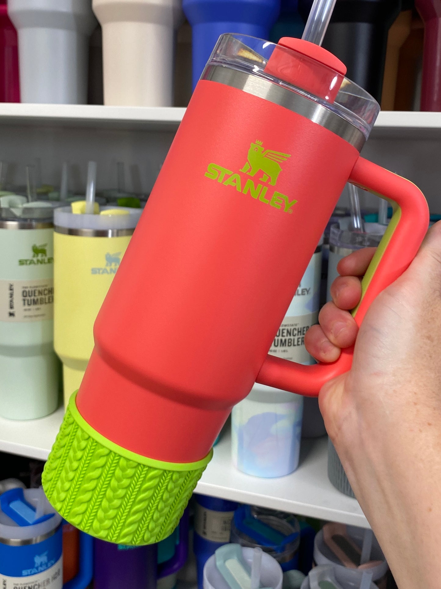 ROSALIA (Bright Lime Body) | Cable Knit Sweater | Silicone Tumbler Boot