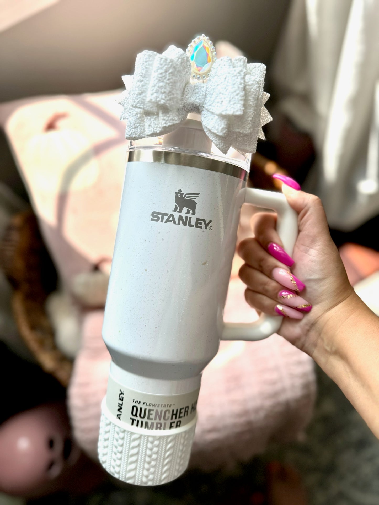 KRYSTAL SHIMMER (White Shimmer) | Cable Knit Sweater | Silicone Tumbler Boot