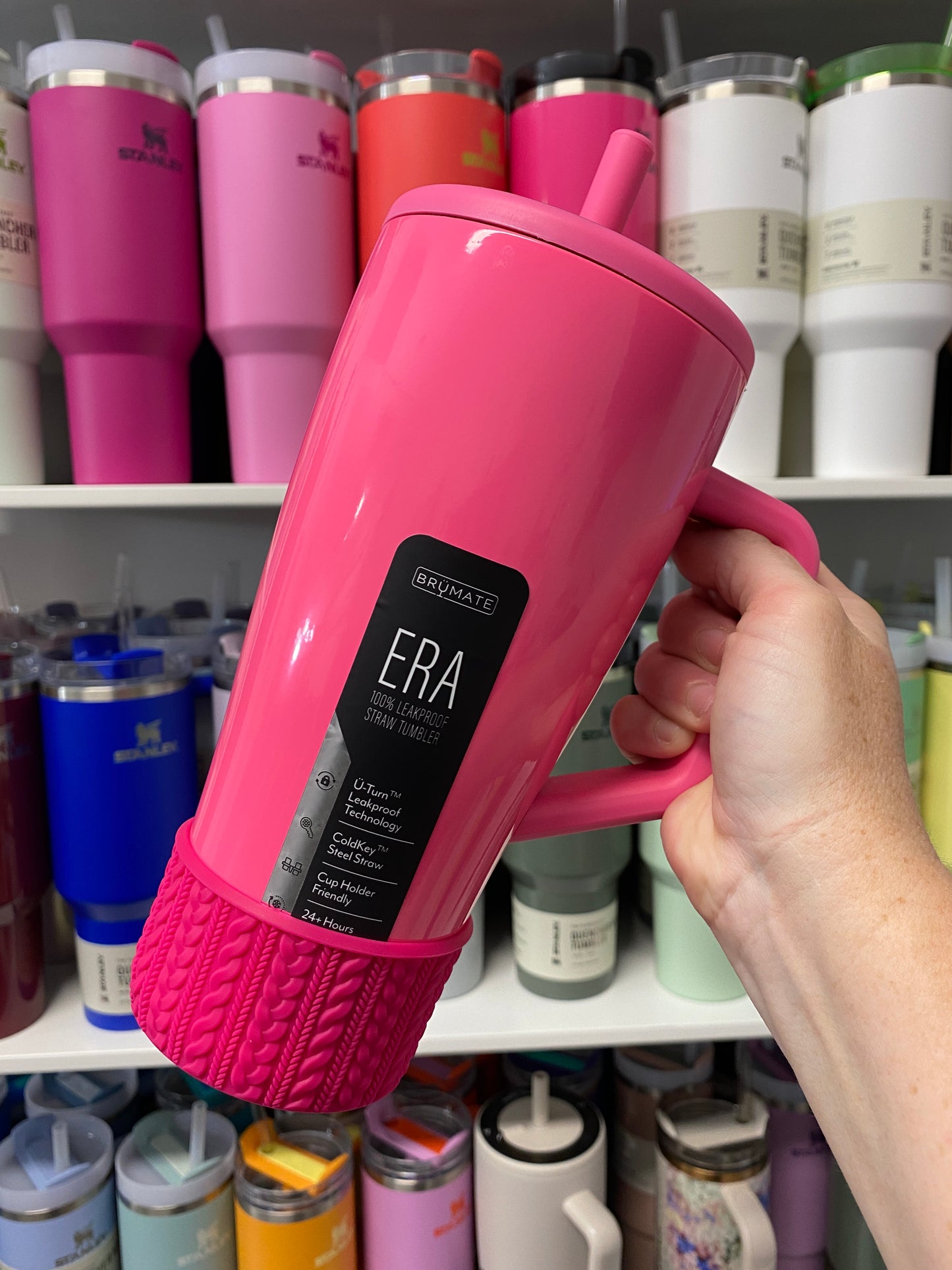 ALECIA (Hot Pink) | Cable Knit Sweater | Silicone Tumbler Boot