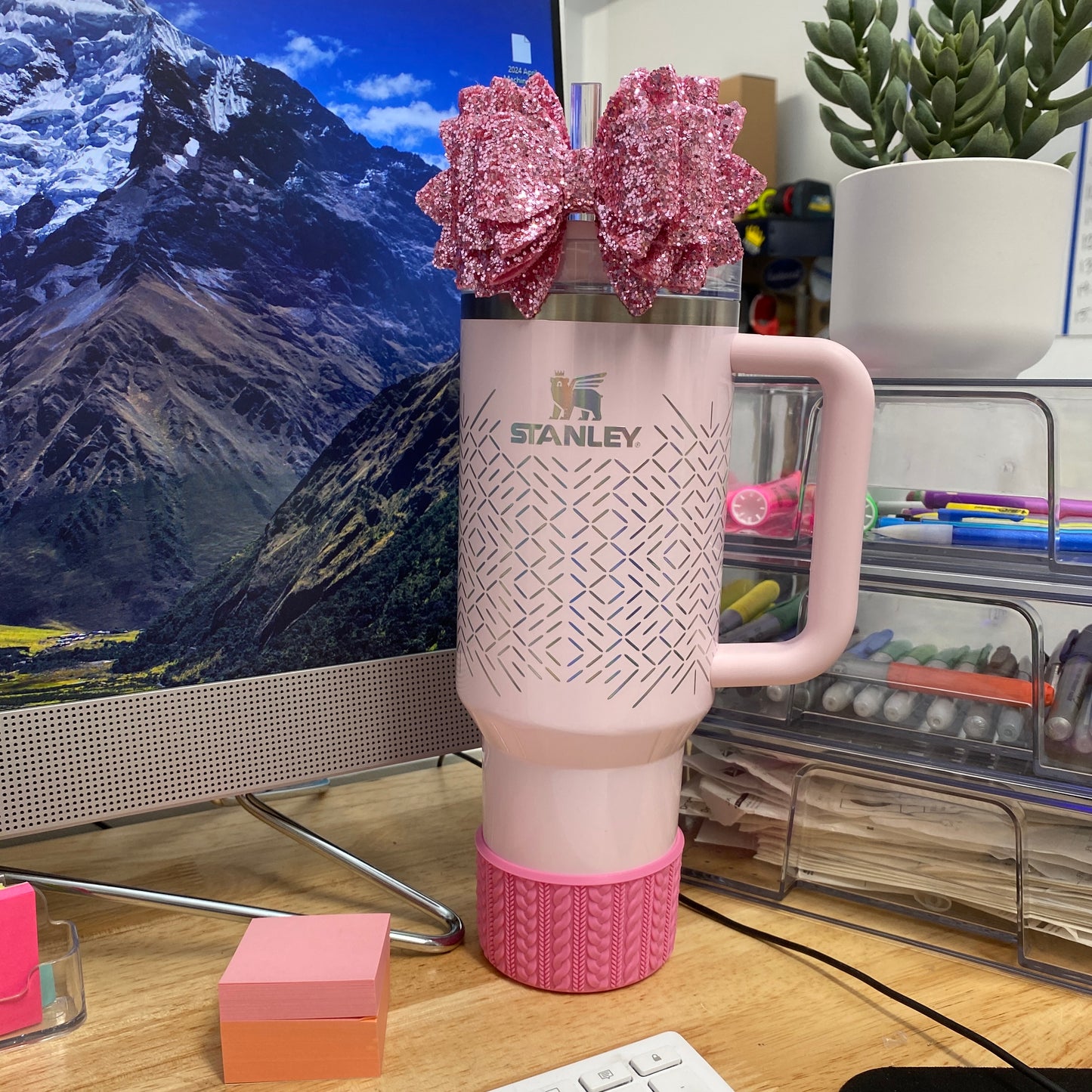 GINA (Peony Pink Body) | Cable Knit Sweater | Silicone Tumbler Boot