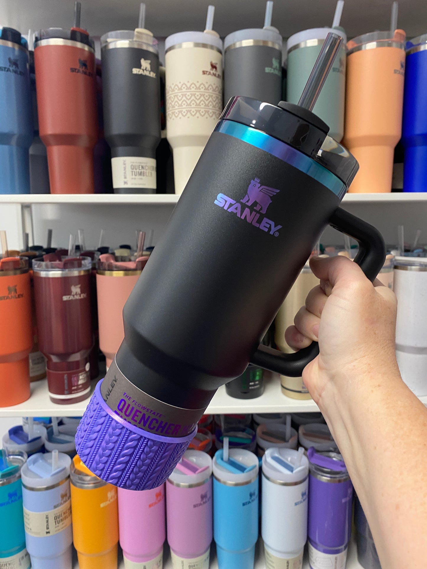 SOPHIA (Metallic Purple) | Cable Knit Sweater | Silicone Tumbler Boot