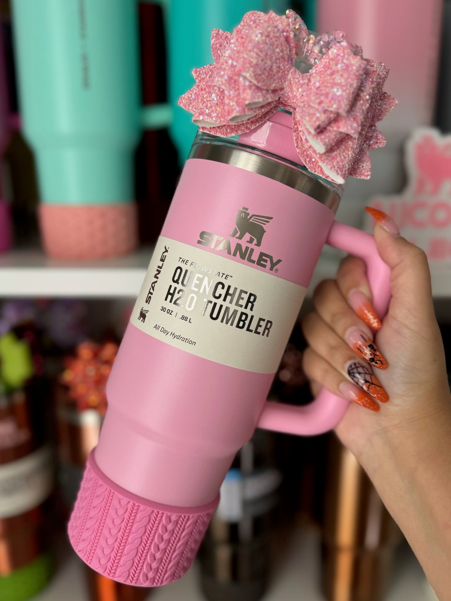 GINA (Peony Pink Body) | Cable Knit Sweater | Silicone Tumbler Boot