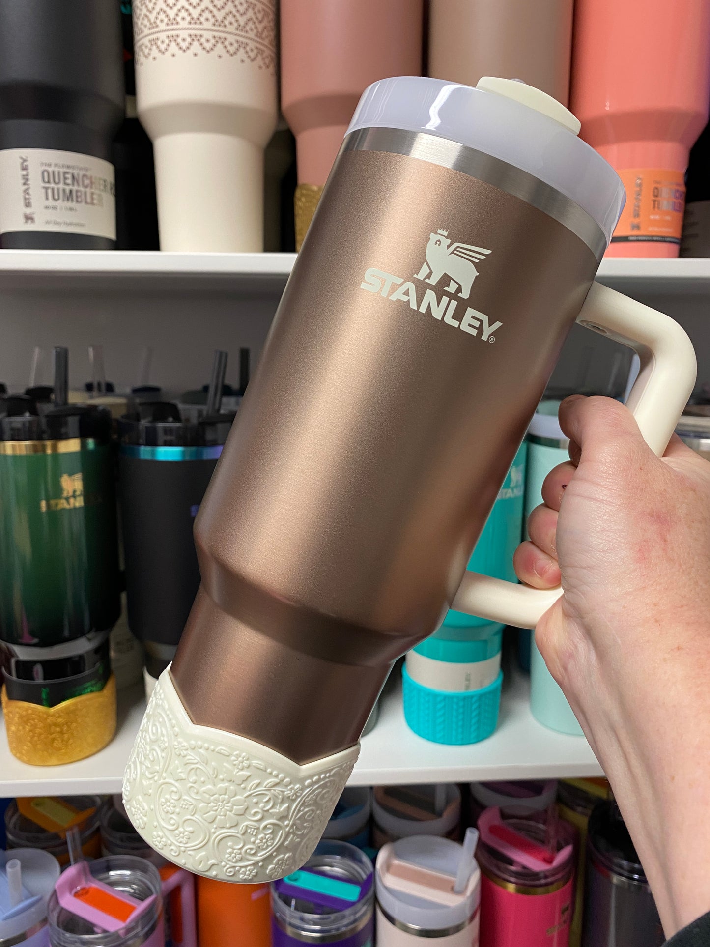 AALIJAH SHIMMER (Cream Shimmer) | LUXE Collection | Silicone Tumbler Boot