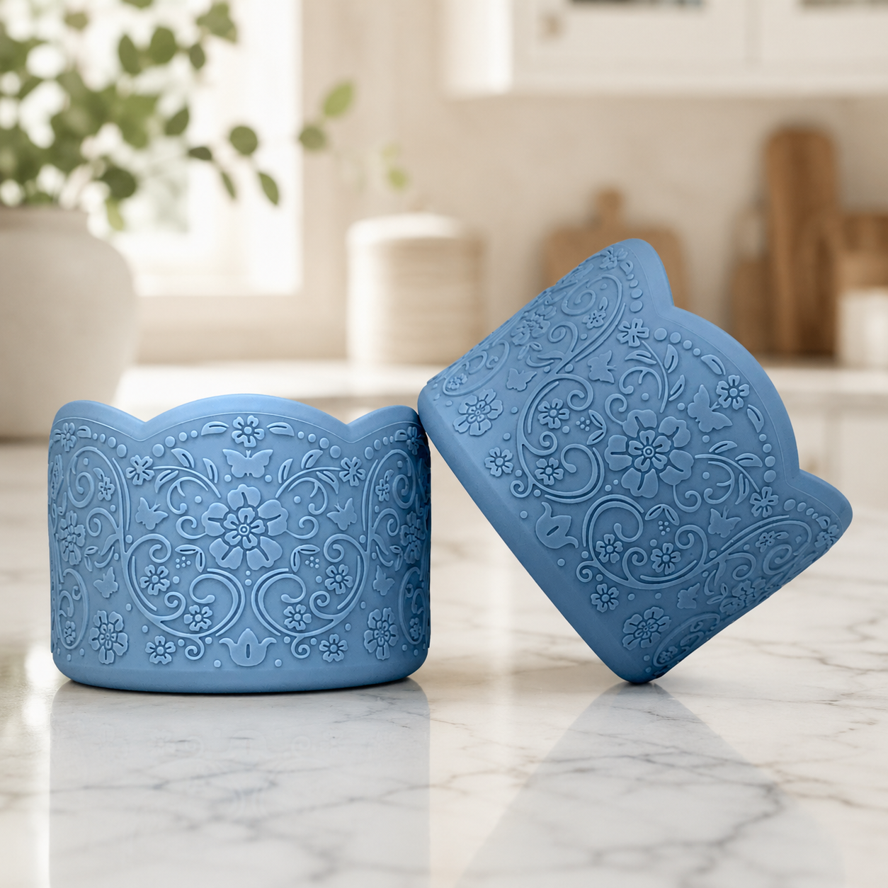 Allison (French Blue) | LUXE Collection | Scalloped Silicone Tumbler Boot