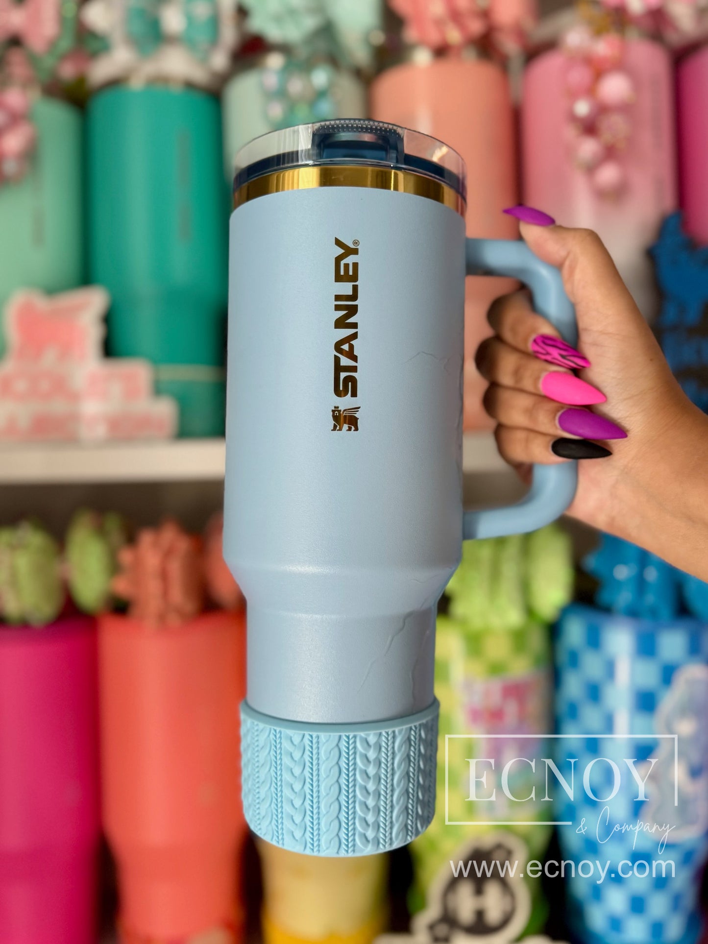 RYLIE (Sky Blue) | Cable Knit Sweater | Silicone Tumbler Boot