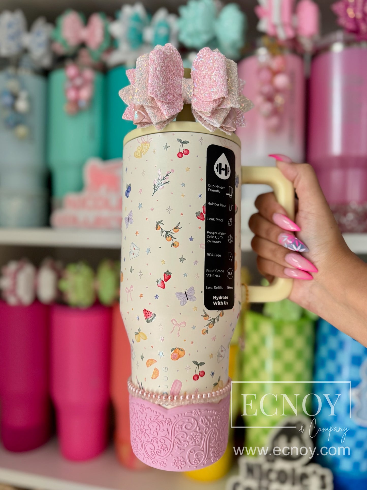 Aviana — Pink Tulle Scalloped Floral Vintage-Inspired Tumbler Accessory | LUXE Collection