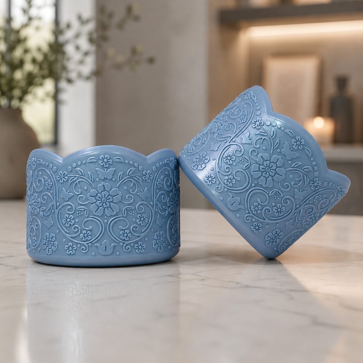 Gabriella Shimmer (Sparkly French Blue) | LUXE Collection | Scalloped Silicone Tumbler Boot