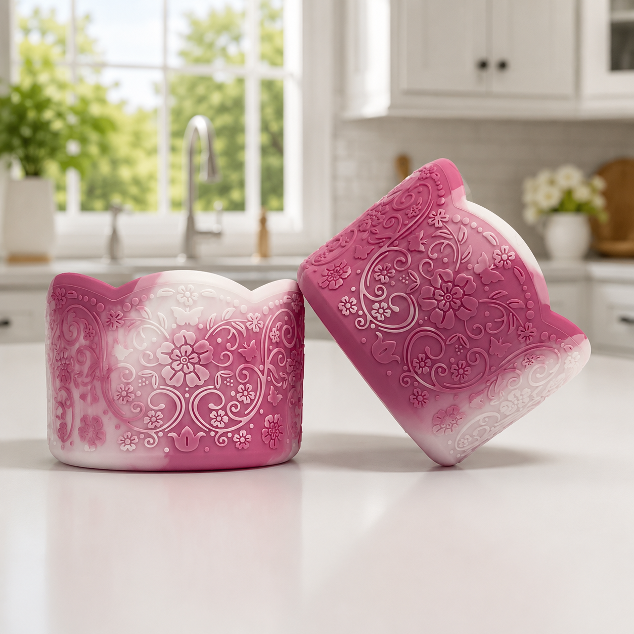 Rosemary (Peony, Tulle & White Blend) | LUXE Collection | Scalloped Silicone Tumbler Boot
