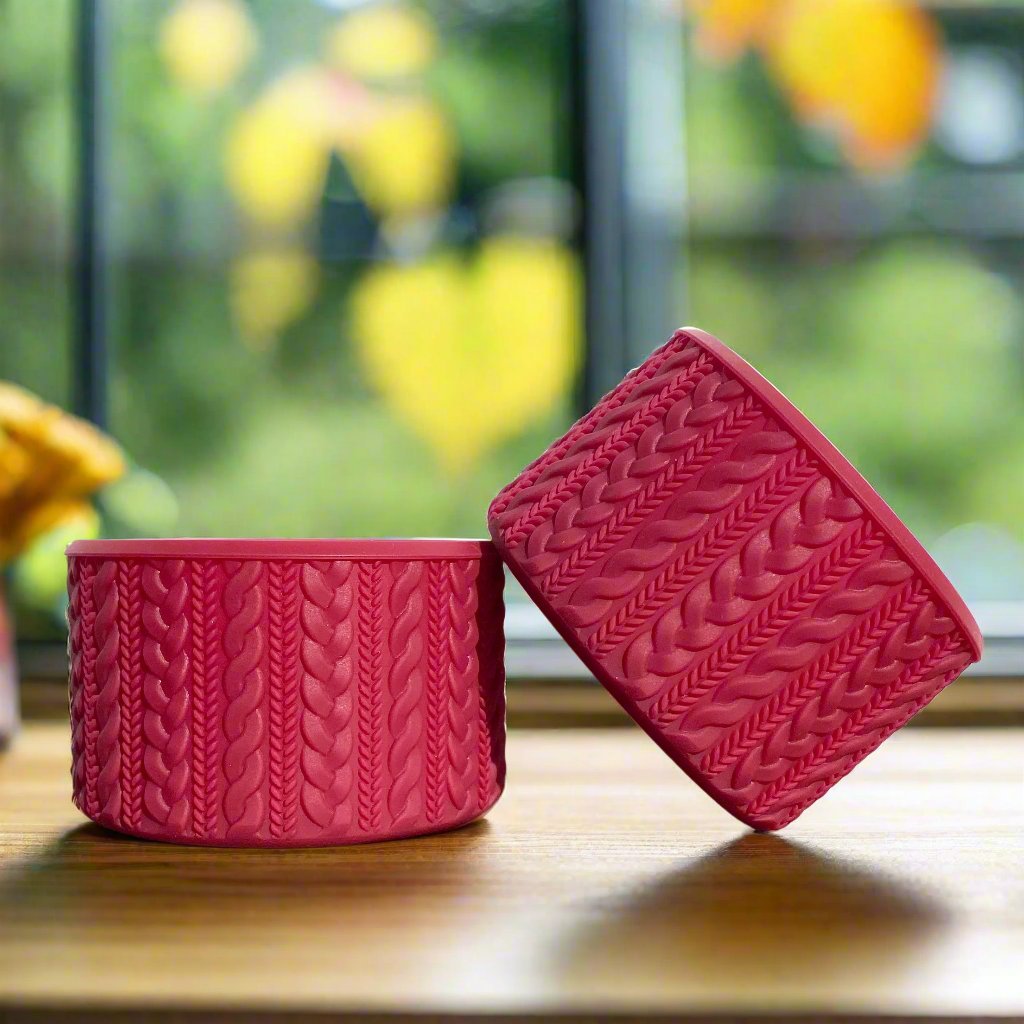 KATHERINE COZY cable-knit silicone tumbler boot in Maroon Red - Ecnoy & Company